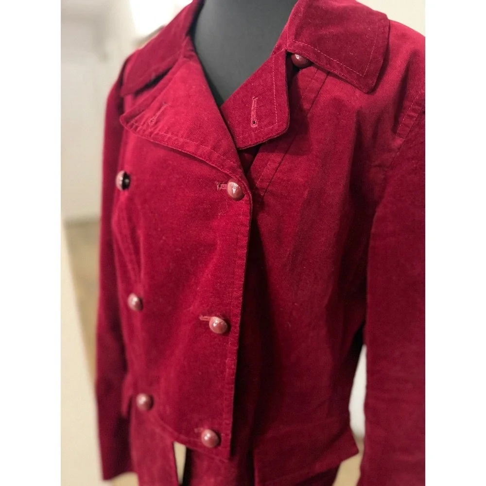Talbots Womens Burgundy Red Velvet Double Breasted Blazer Jacket Size 14 - Picture 3 of 8